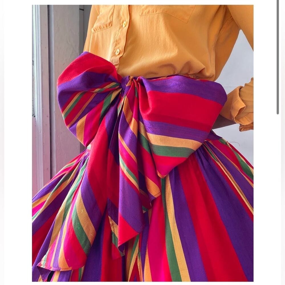 Ralph Lauren Vintage Silk Multicolor Striped Maxi Skirt 8 - Picture 5 of 13